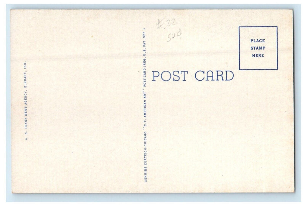 c1940's Public Library Building Trees Elkhart Indiana IN Vintage Postcard