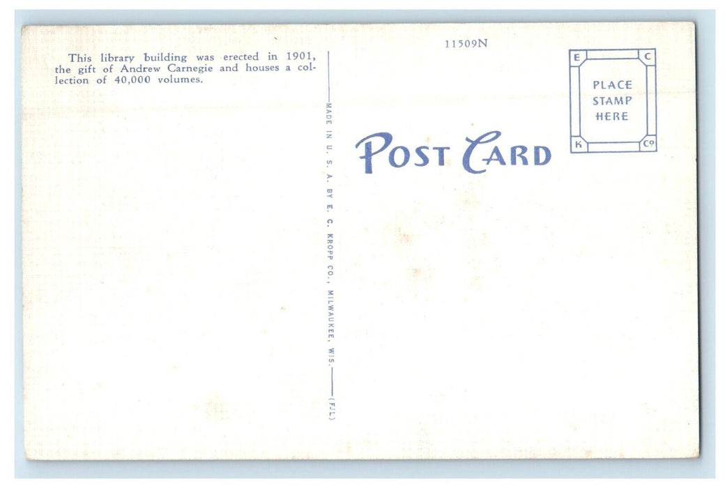 c1940's Public Library Building Street View Leavenworth Kansas KS Postcard