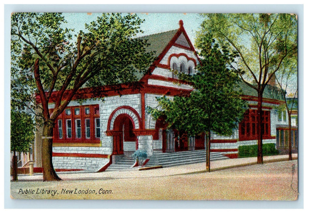 1910 Public Library New London Connecticut CT Metropolitan News Co. Postcard