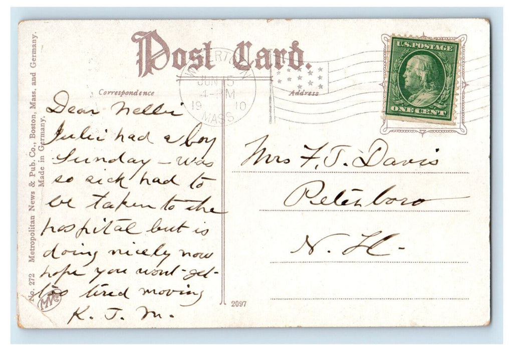 1910 Public Library New London Connecticut CT Metropolitan News Co. Postcard