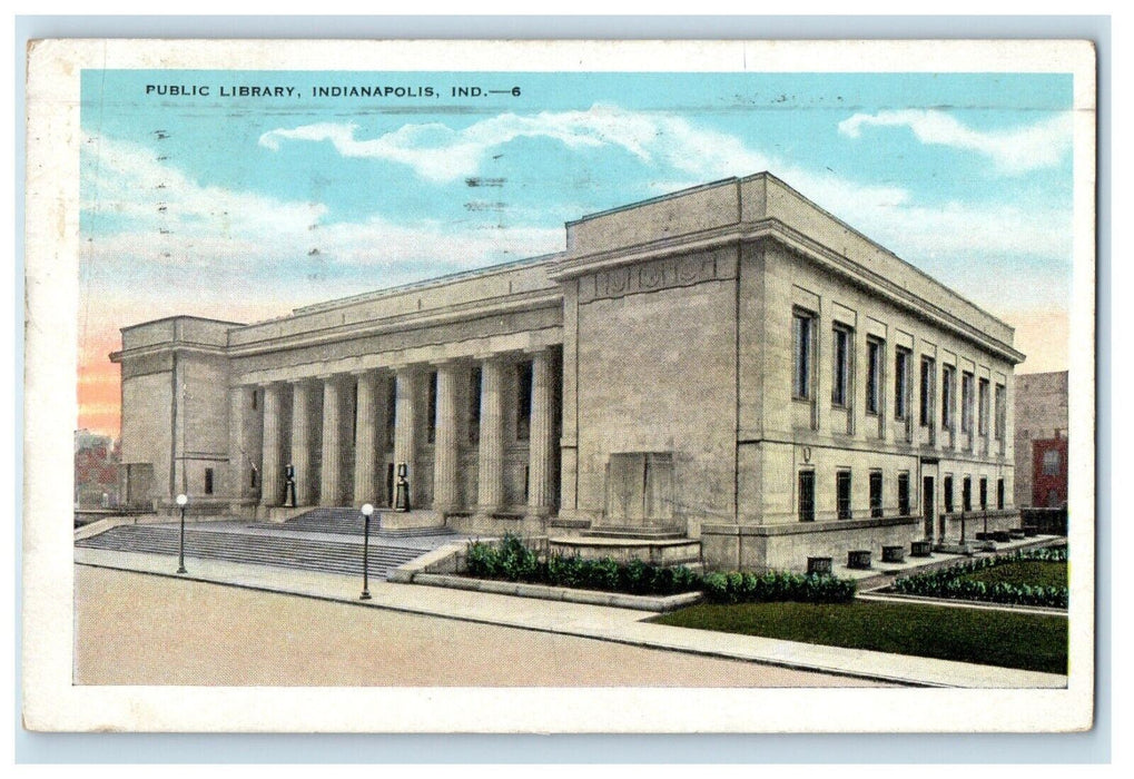 1937 Public Library Building Street View Indianapolis Indiana IN Postcard