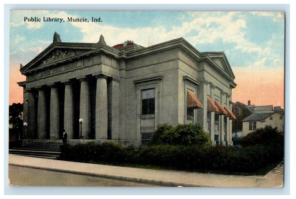 1965 Public Library, Muncie Indiana IN Antique Posted Photochrom Postcard