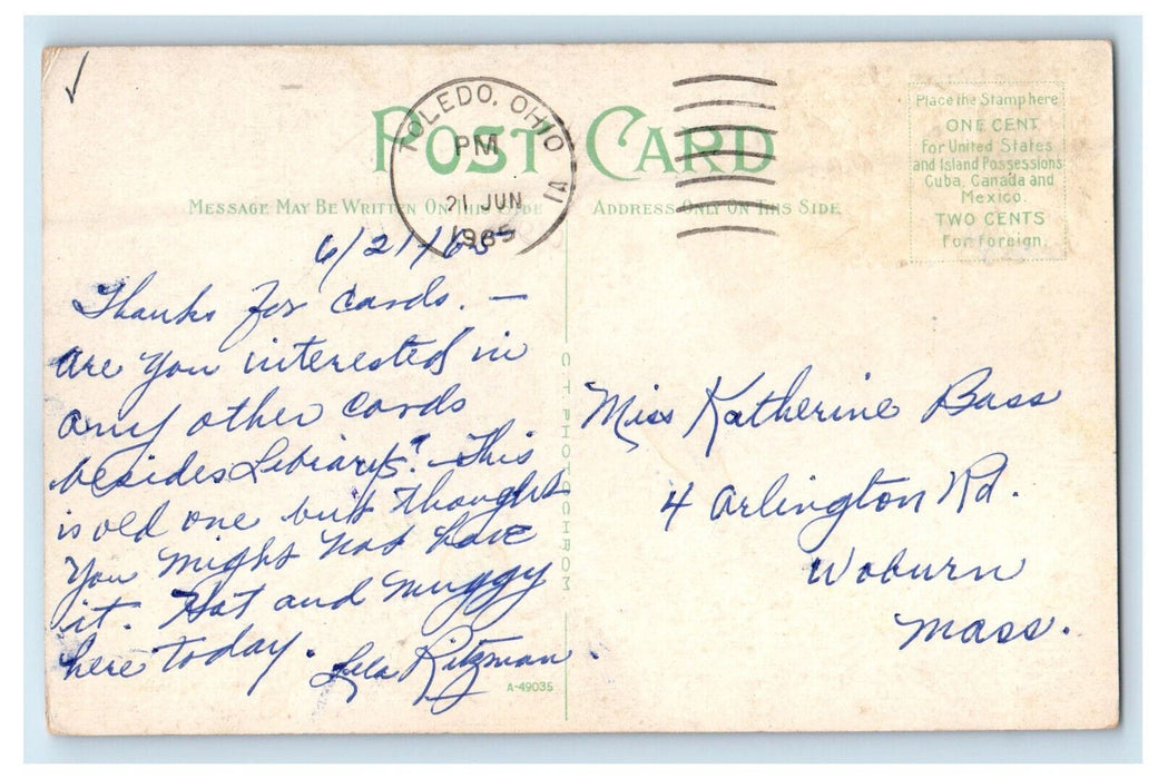 1965 Public Library, Muncie Indiana IN Antique Posted Photochrom Postcard