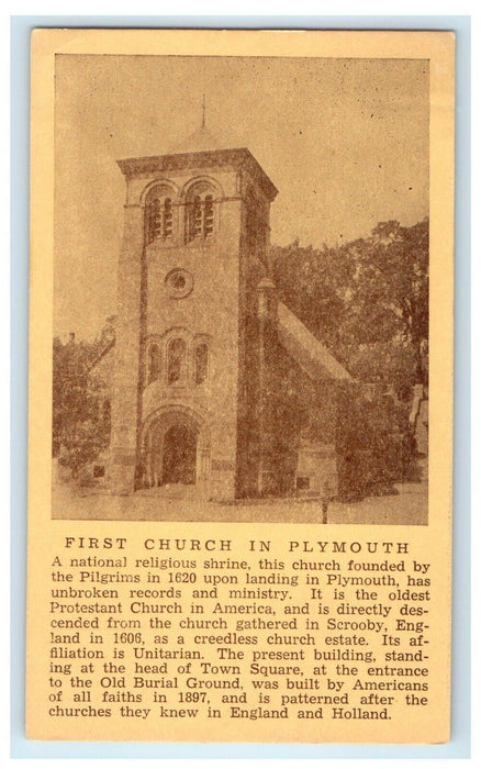 c1910 The First Church In Plymouth Massachusetts MA Unposted Antique Postcard