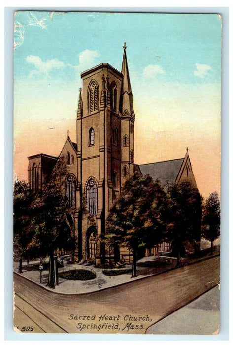 1912 Sacred Heart Church Springfield Massachusetts MA Posted Antique Postcard