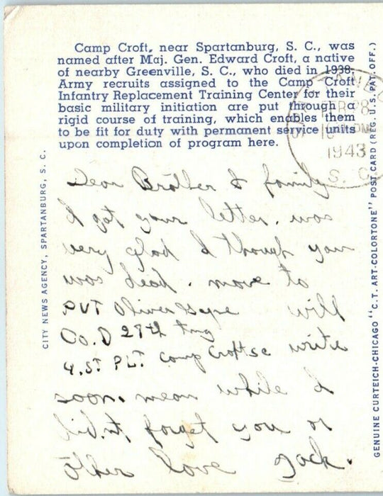 1943 Instruction In Firing Prone Position Camp Croft South Carolina SC Postcard