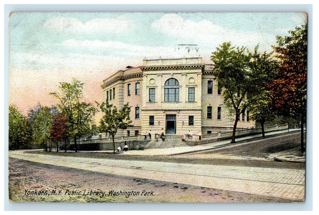 1908 Public Library Washington Park, Yonkers New York NY Antique Postcard