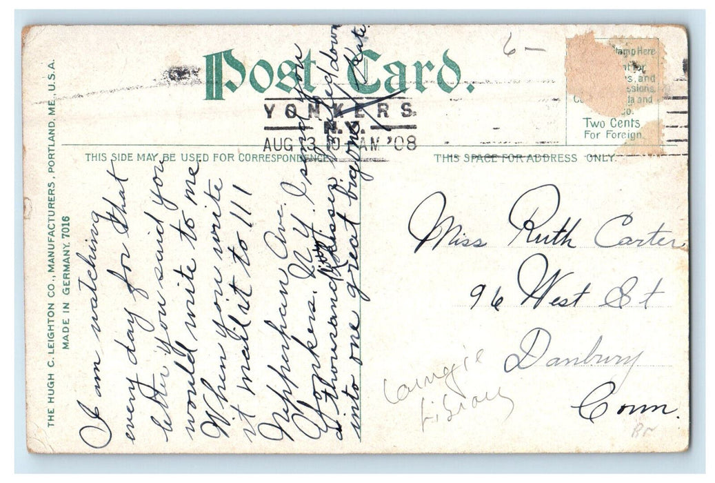 1908 Public Library Washington Park, Yonkers New York NY Antique Postcard