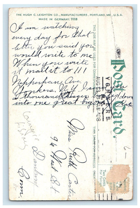 1908 Public Library Washington Park, Yonkers New York NY Antique Postcard