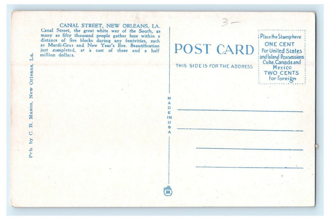 1911 Canal Street, New Orleans, Louisiana LA Unposted Postcard