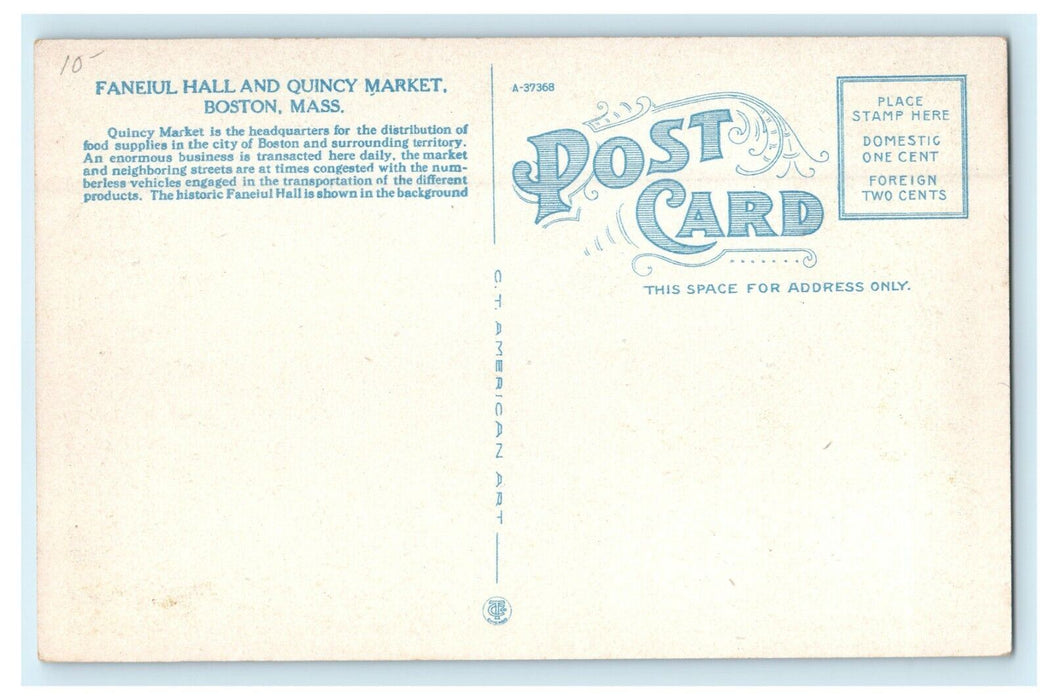 c1910 Faneuil Hall And Quincy Market Boston Massachusetts Unposted Postcard