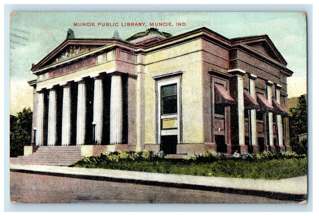 1908 Muncie Public Library, Muncie Indiana IN Antique Posted Postcard