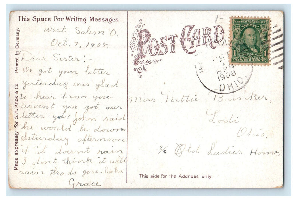 1908 Muncie Public Library, Muncie Indiana IN Antique Posted Postcard