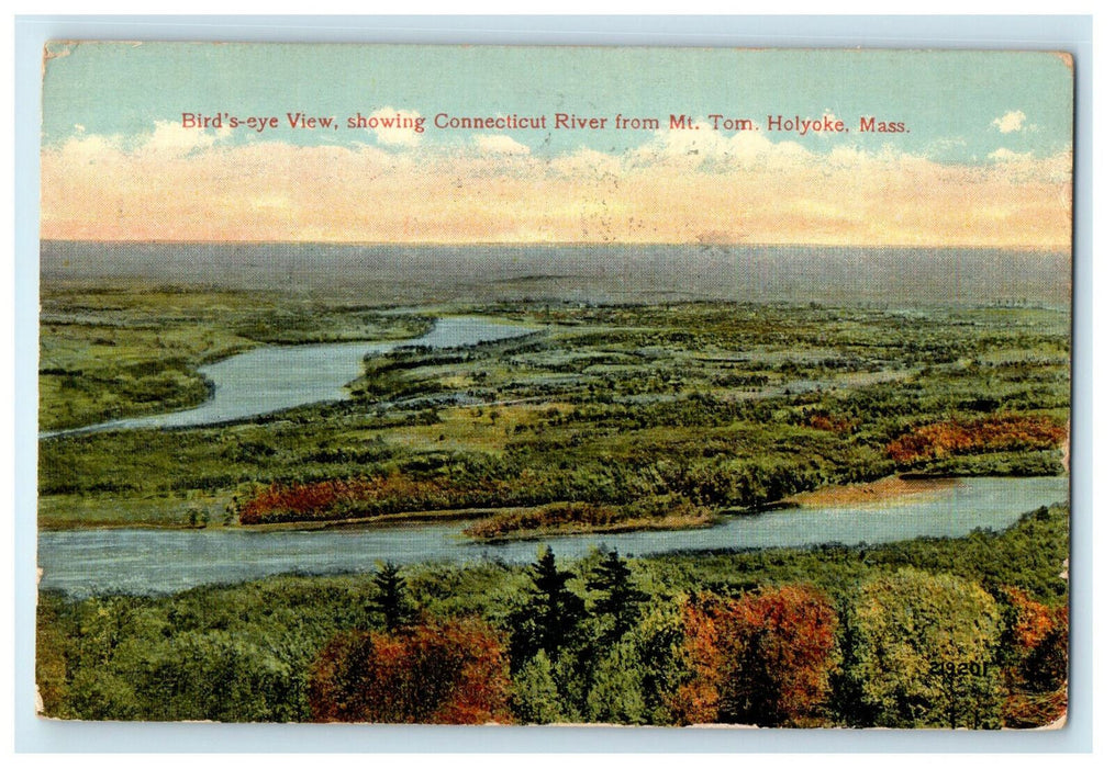 1915 Bird's Eye View Showing Connecticut River Holyoke Massachusetts MA Postcard