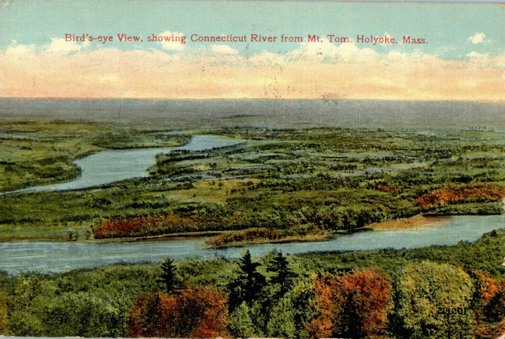 1915 Bird's Eye View Showing Connecticut River Holyoke Massachusetts MA Postcard