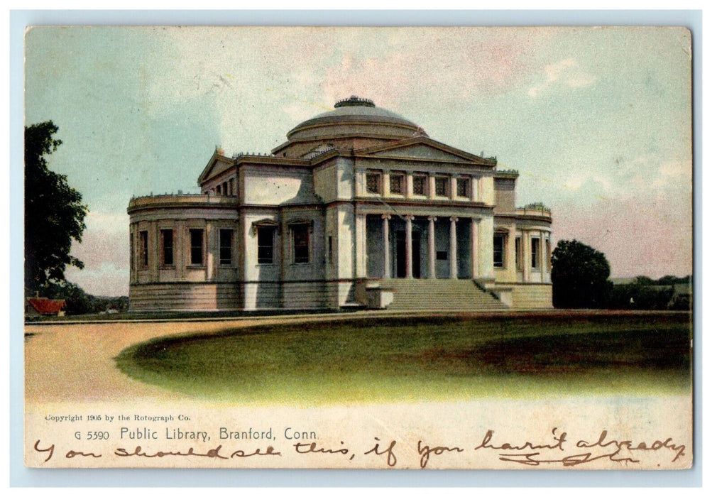 1906 Public Library, Branford CT The Rotograph Co. Posted Postcard