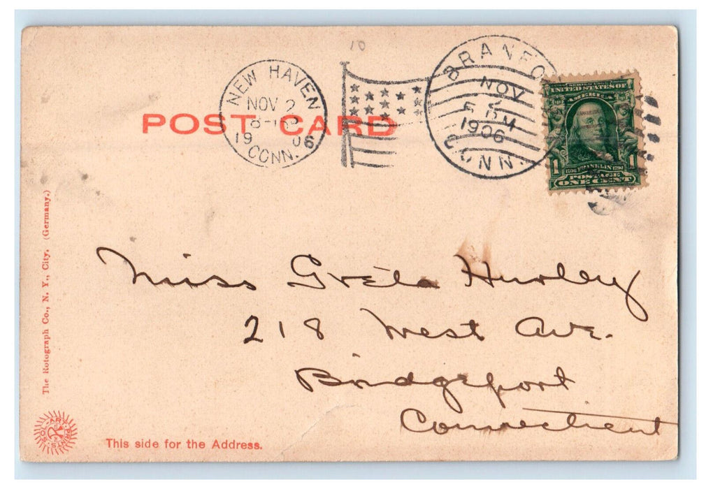 1906 Public Library, Branford CT The Rotograph Co. Posted Postcard