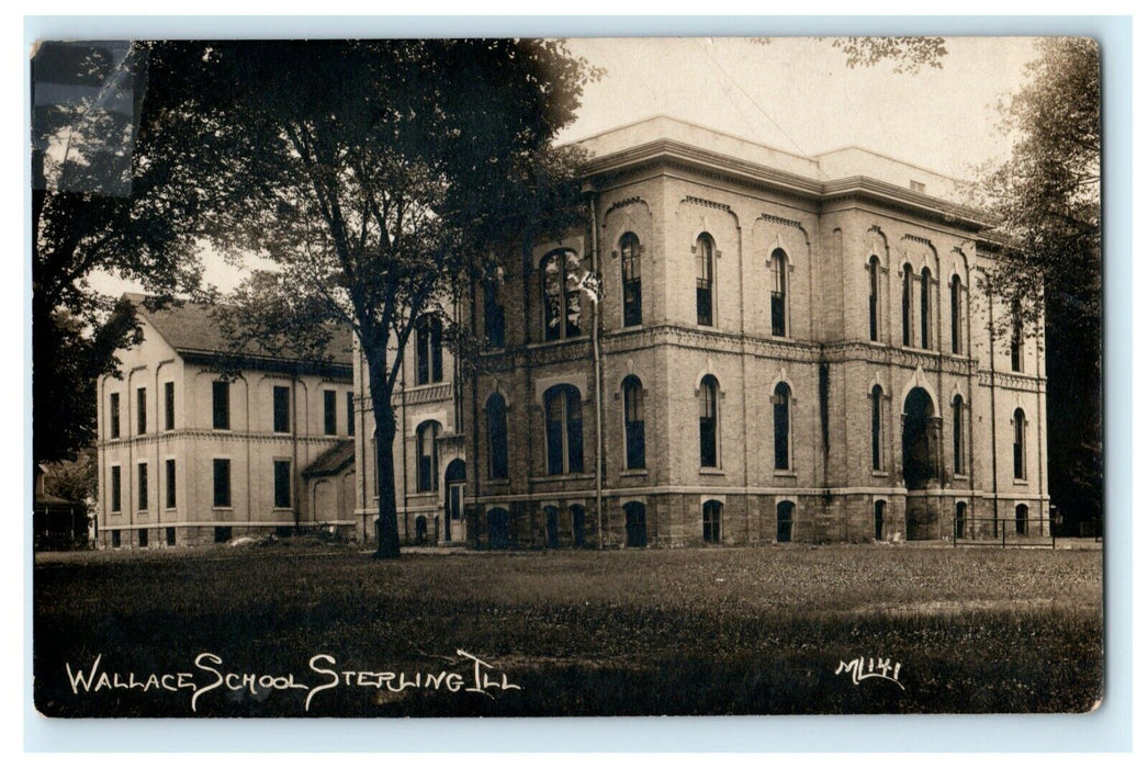 Wallace School Sterling Illinois RPPC Photo Vintage c1920 Antique Postcard