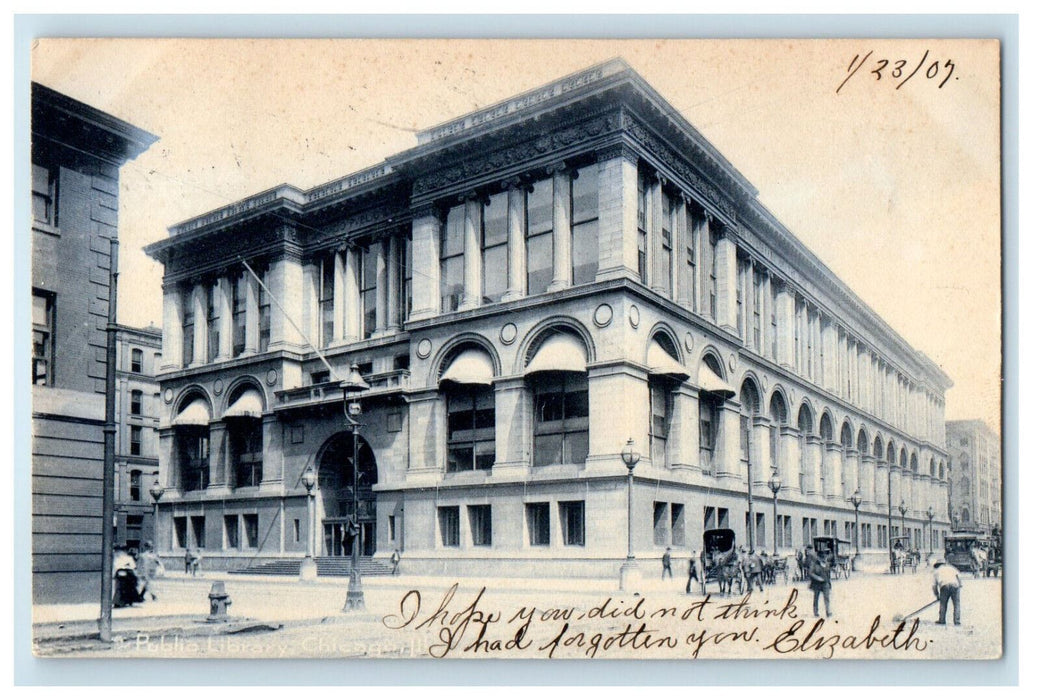 1907 Public Library, Chicago IL The Rotograph Co. Cancel Postcard