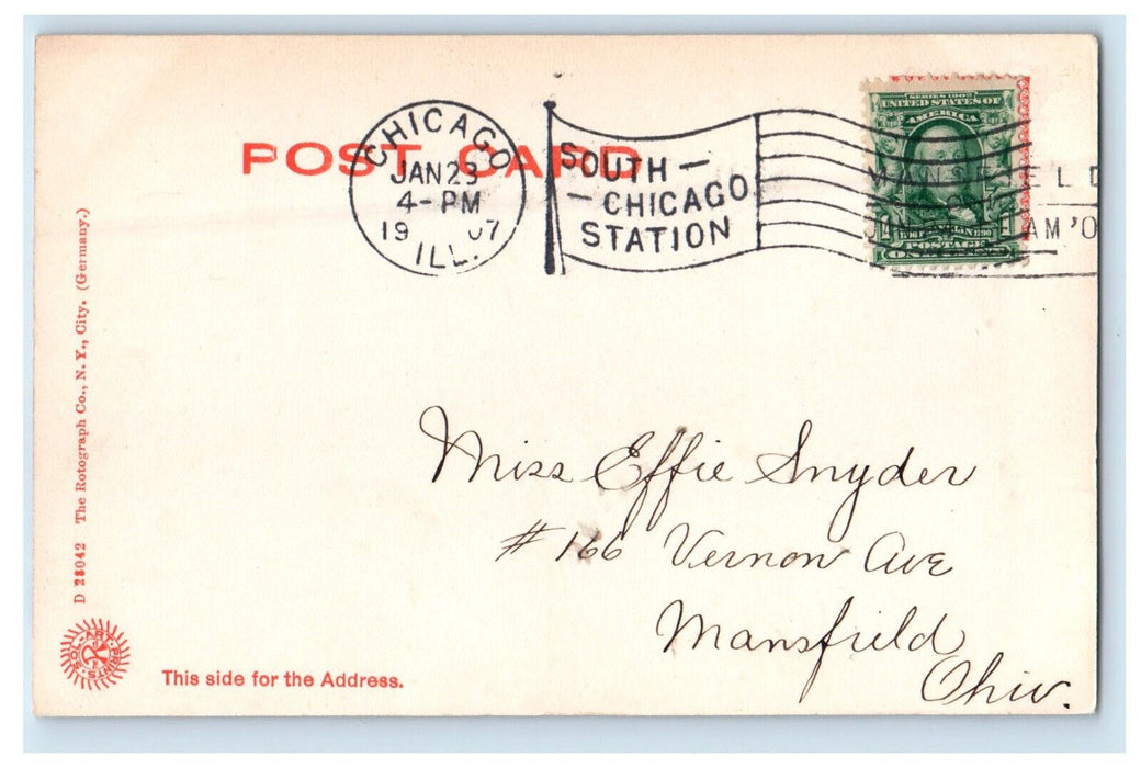 1907 Public Library, Chicago IL The Rotograph Co. Cancel Postcard