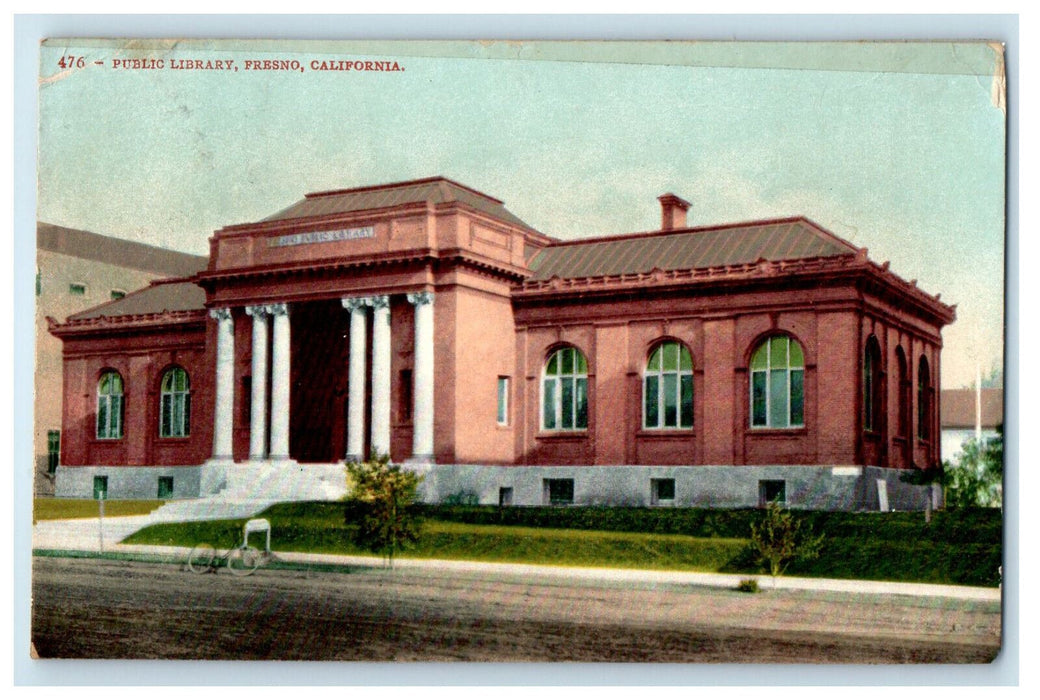 1910 Public Library, Fresno California CA Posted Antique Postcard