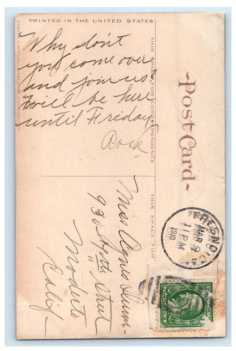 1910 Public Library, Fresno California CA Posted Antique Postcard
