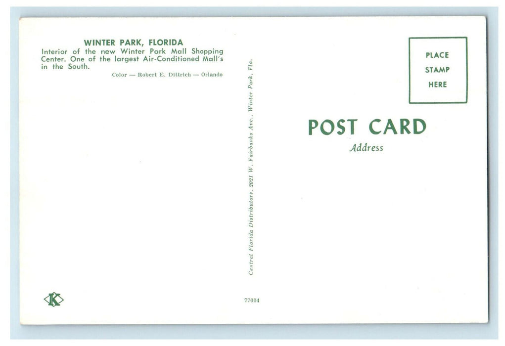 c1960s Interior of Winter Park Mall Shopping Center Florida FL Postcard