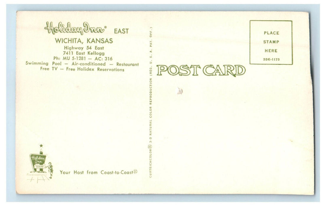 c1960s Holiday Inn Highway 54 East Wichita Kansas KS Unposted Vintage Postcard