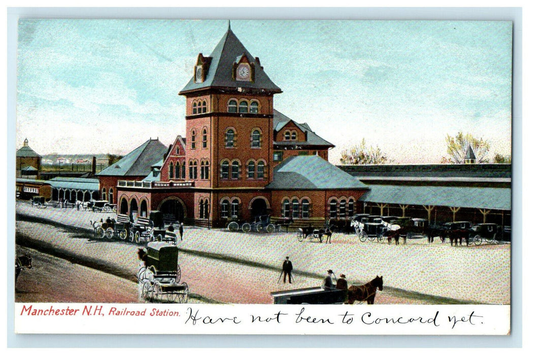 c1905s Carriage Scene, Railroad Station, Manchester New Hampshire NH Postcard