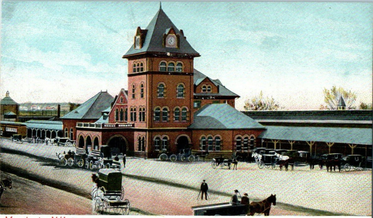 c1905s Carriage Scene, Railroad Station, Manchester New Hampshire NH Postcard