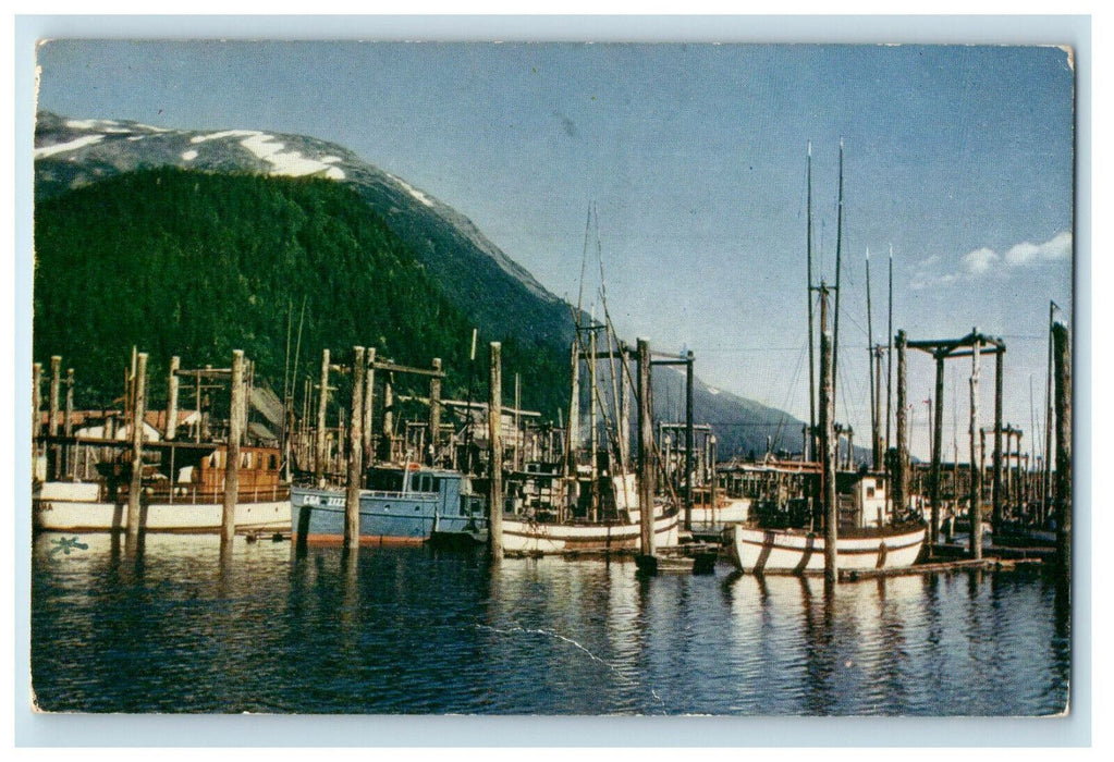 c1960s Fishing Fleet on Harbor, Juneau Alaska AK Posted Vintage Postcard