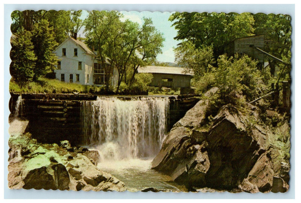 c1960s Falls and Covered Bridge Warren Vermont VT Unposted Vintage Postcard
