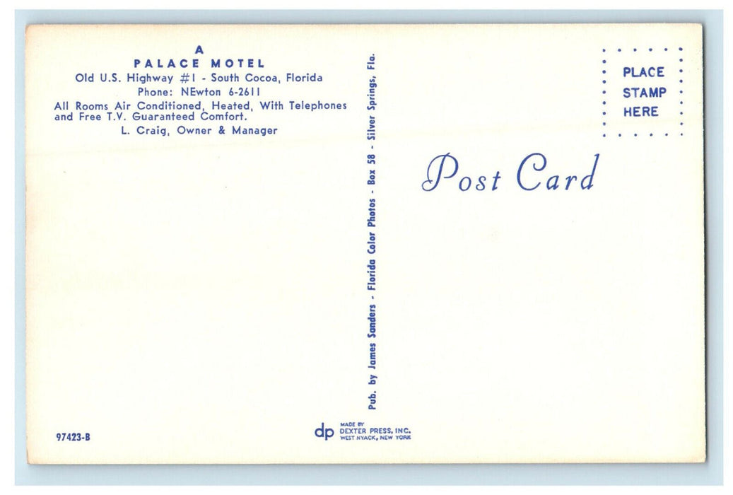 c1960s A Palace Motel US Highway 1 South Cocoa Florida FL Unposted Postcard