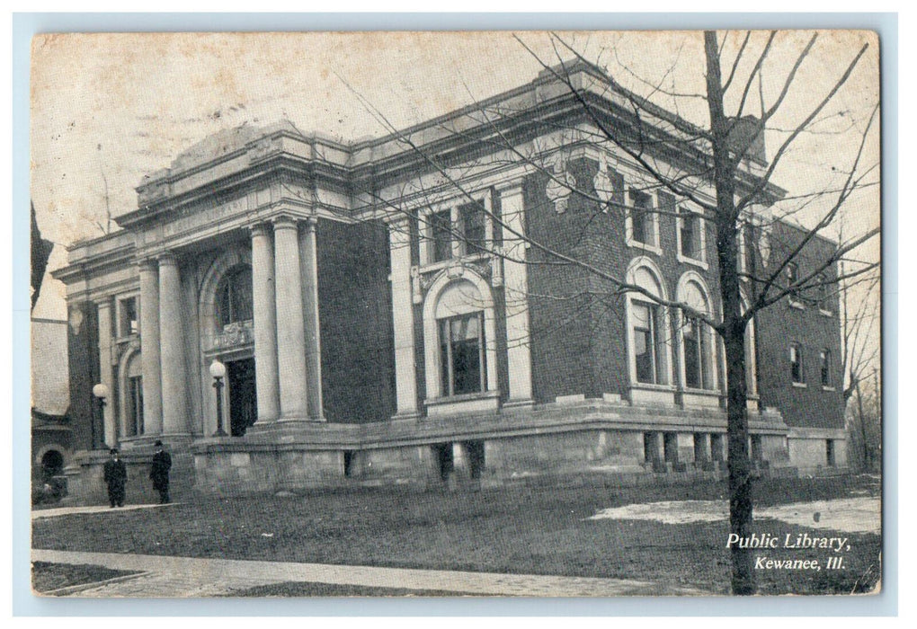 1909 View of Public Library, Kewanee Illinois IL Posted Antique Postcard