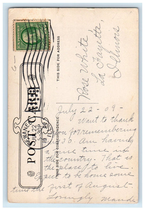 1909 View of Public Library, Kewanee Illinois IL Posted Antique Postcard