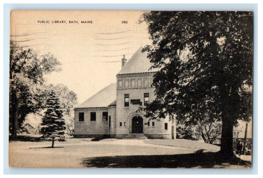 1944 Public Library Building Bath Maine ME Posted Vintage Postcard