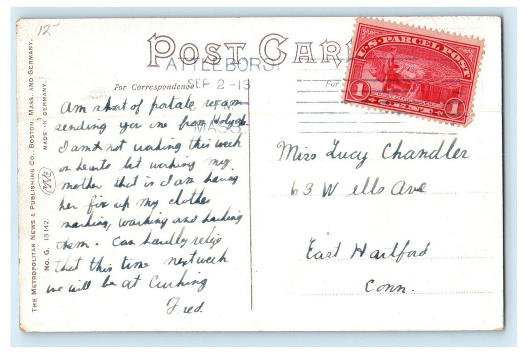 1913 Highest Peak of Holyoke Range, Mt. Tom, Holyoke, Massachusetts MA Postcard