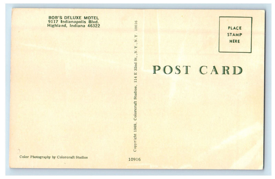 c1960s Bob's Deluxe Motel Indianapolis Blvd. Highland Indiana Postcard