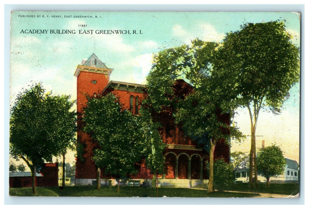 1910 Academy Building, East Greenwich Rhode Island RI Antique Postcard