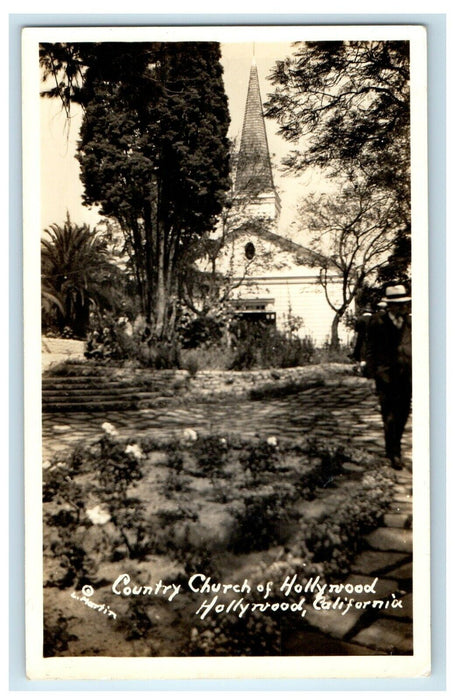 Hollywood CA, Country Church Of Hollywood RPPC Photo Unposted Vintage Postcard