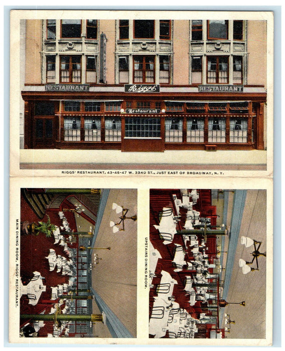 c1920s Rigg's Restaurant East of Broadway NY Bifold Advertising Postcard