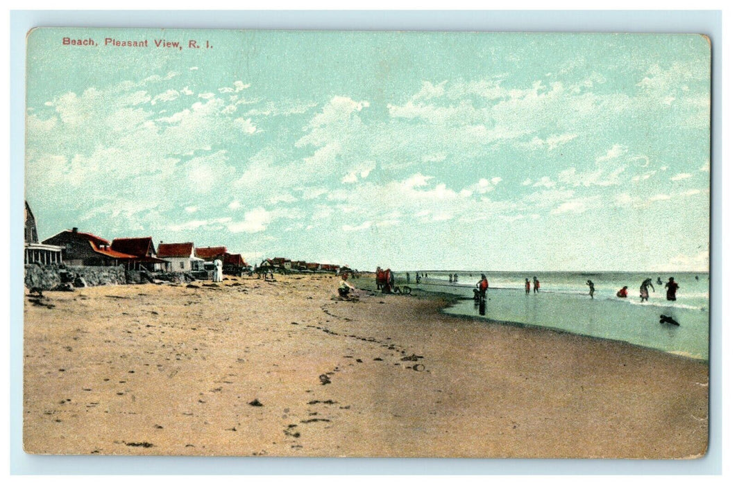 1921 People Swim at Beach, Pleasant View, Rhode Island, RI Postcard