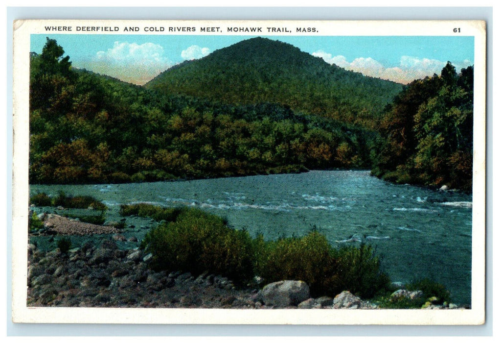 1937 Where Deerfield and Colo Rivers Meet, Mohawk Trail MA Posted Postcard