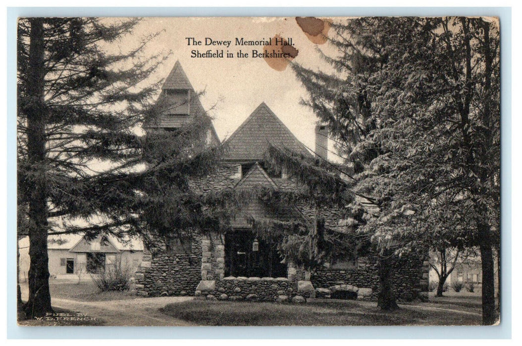 1919 The Dewey Memorial Hall, Sheffield, Massachusetts MA Posted Postcard