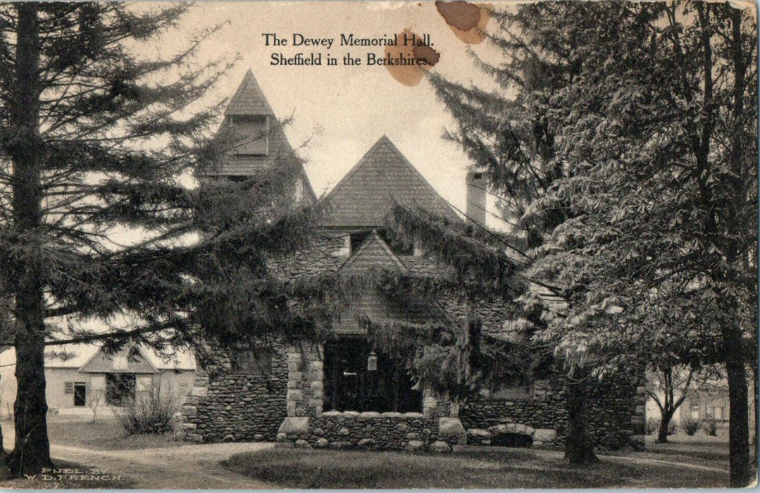 1919 The Dewey Memorial Hall, Sheffield, Massachusetts MA Posted Postcard