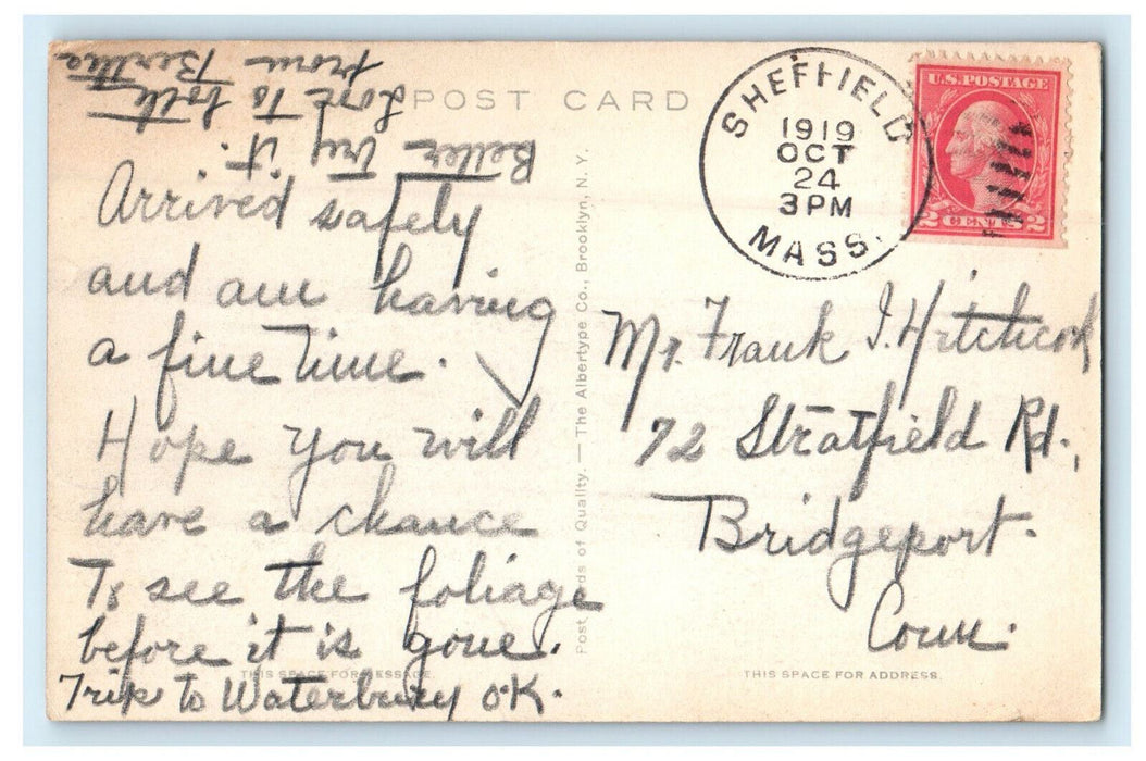 1919 The Dewey Memorial Hall, Sheffield, Massachusetts MA Posted Postcard