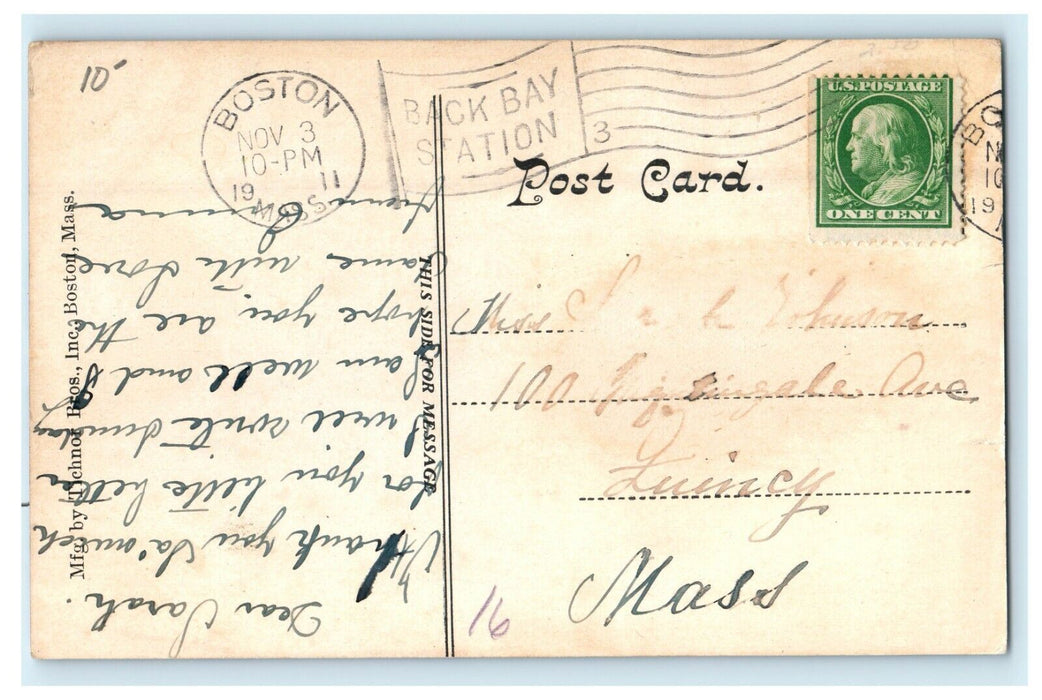 1911 Tremont Street From BoyIston Street Boston Massachusetts MA Postcard