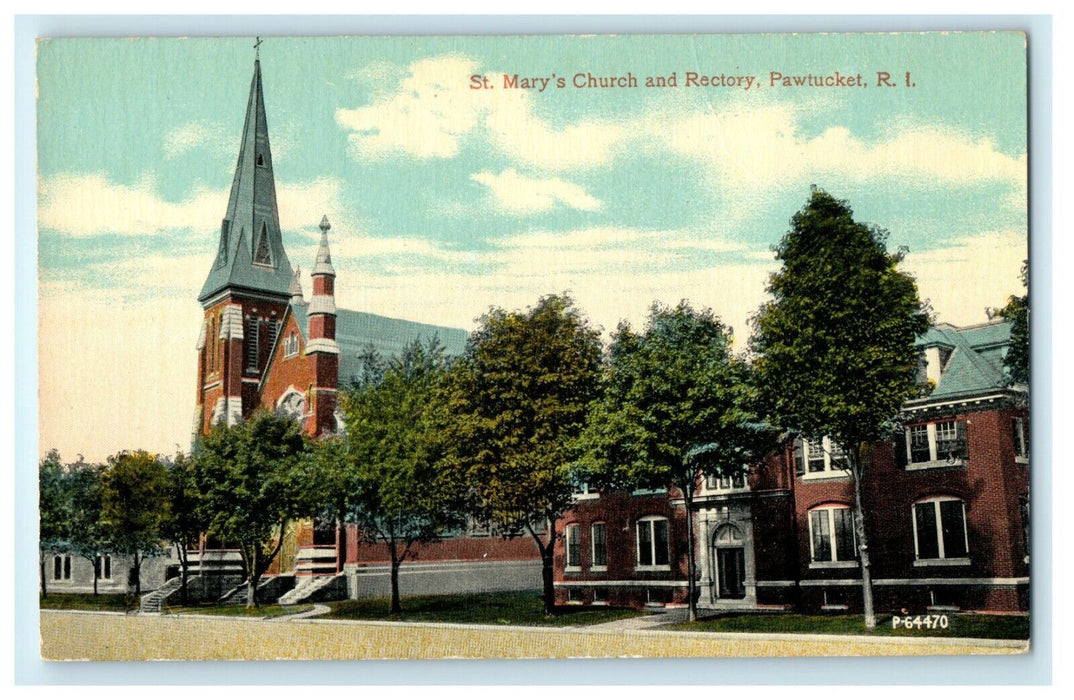 1909 St. Mary's Church and Rectory, Pawtucket Rhode Island, RI Postcard