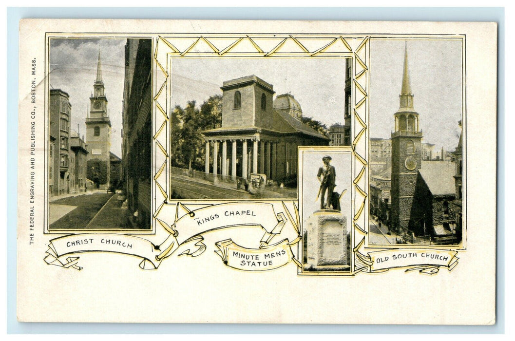 Multiview Of Churches Boston Massachusetts MA Undivided Back Postcard