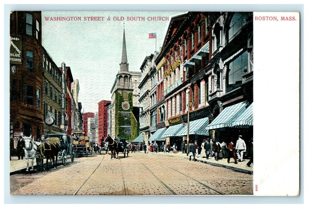 Washington Street And Old South Church Boston Massachusetts MA Unposted Postcard